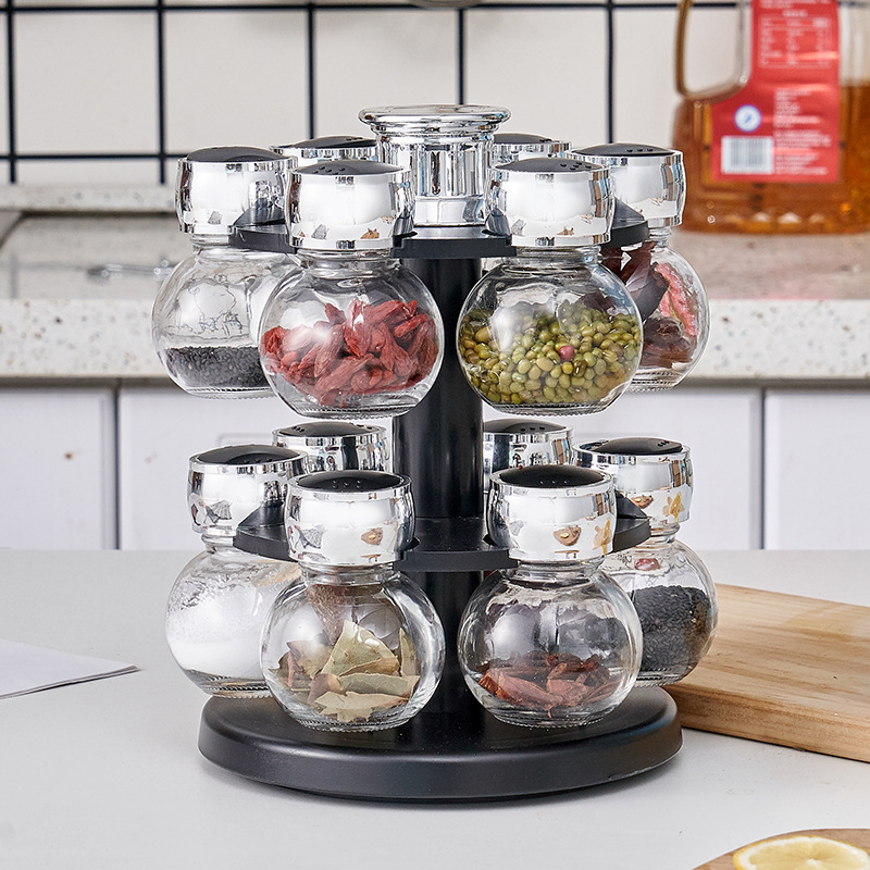Small Spice Bottle for Kitchen Supplies Glass Rotating Spice Jar