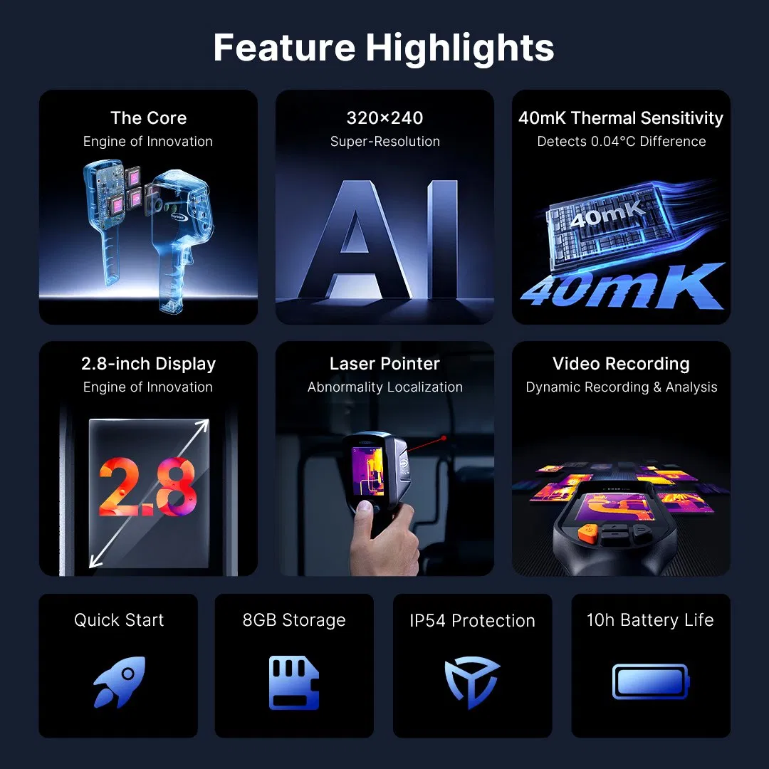 Raythink Ex10 Handheld Thermal Camera: Ai Super-Resolution 320×240 for HVAC Leak Detection