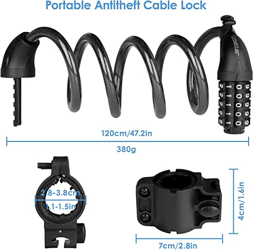 Keyless Silicone Bike Security Lock Combination Chain Bicycle Cable