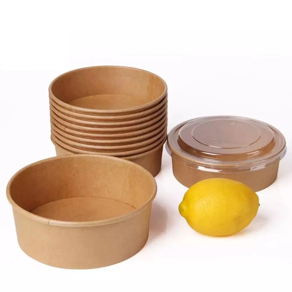 Custom Printed Soup Container Kraft Paper Noodle Cup Hot Soup Bowls with Lids