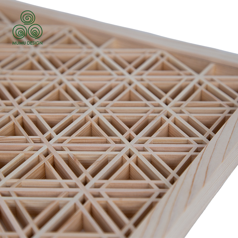Handmade Japanese Wood Craft with Soft Light Transmission Kumiko Feature Wall