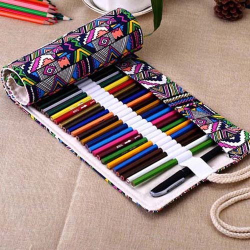 36/48/72 Holes Canvas Wrap Rollup Pen Bag Holder Pencil Case Pencil Organizer
