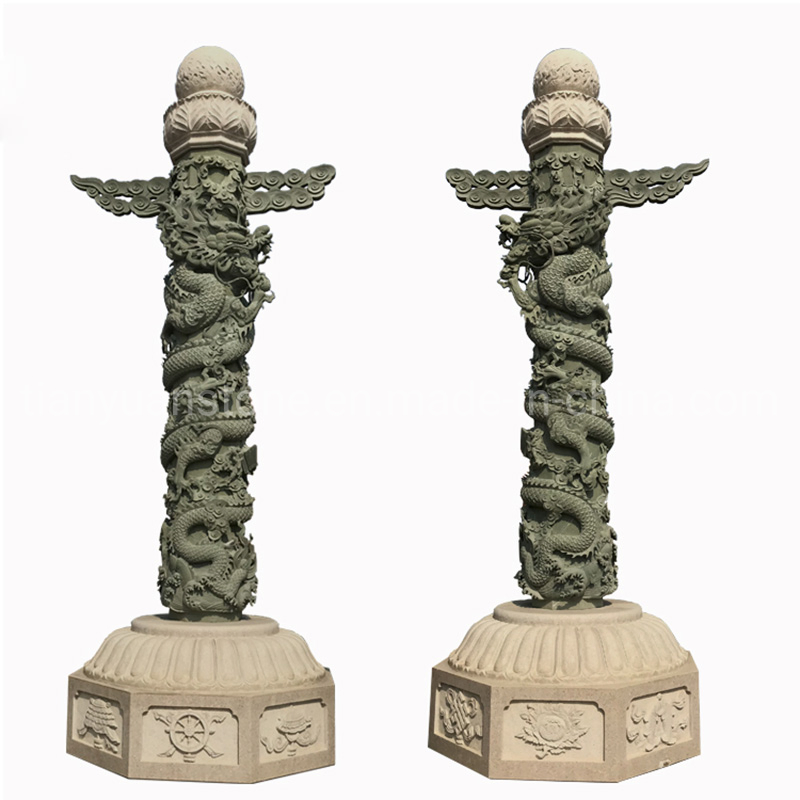 Hand Carved Decoration Marble Stone Roman Dragon Columns Pillar