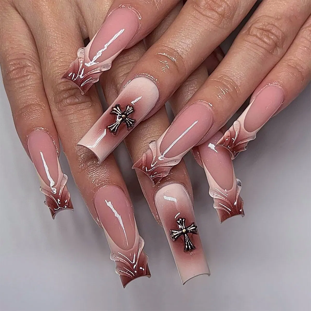 Custom Logo Luxury Brand Logo Water Drop Manicure False Press on Nails Packaging Box Long Artificial Nails Hot Sale Fashion Art Handwork Overlength Nails