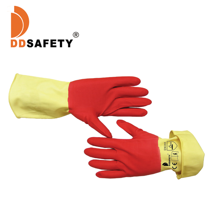 Custom Red Latex Household Rubber Glove Warm Flock Liner Winter Cleaning Gloves