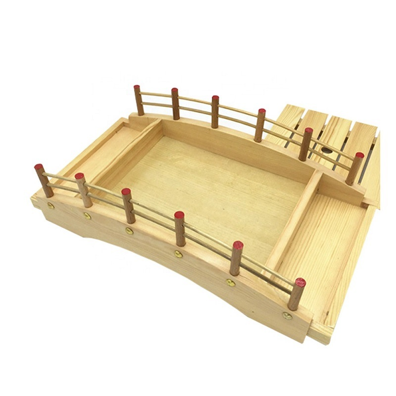 Japanese Pine Wood Sushi Bridge and Serving Plate Tray Wooden Product for Sale