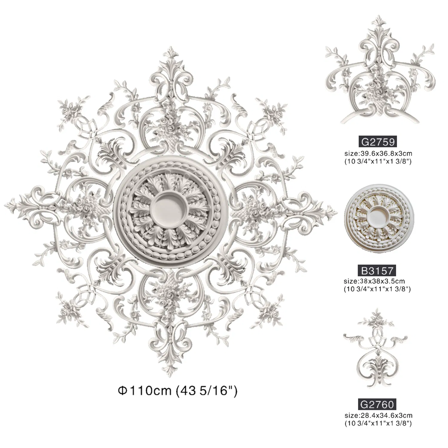 Auuan High Quality Waterproof Polyurethane Ceiling Tiles PU Medallion for Interior Decoration