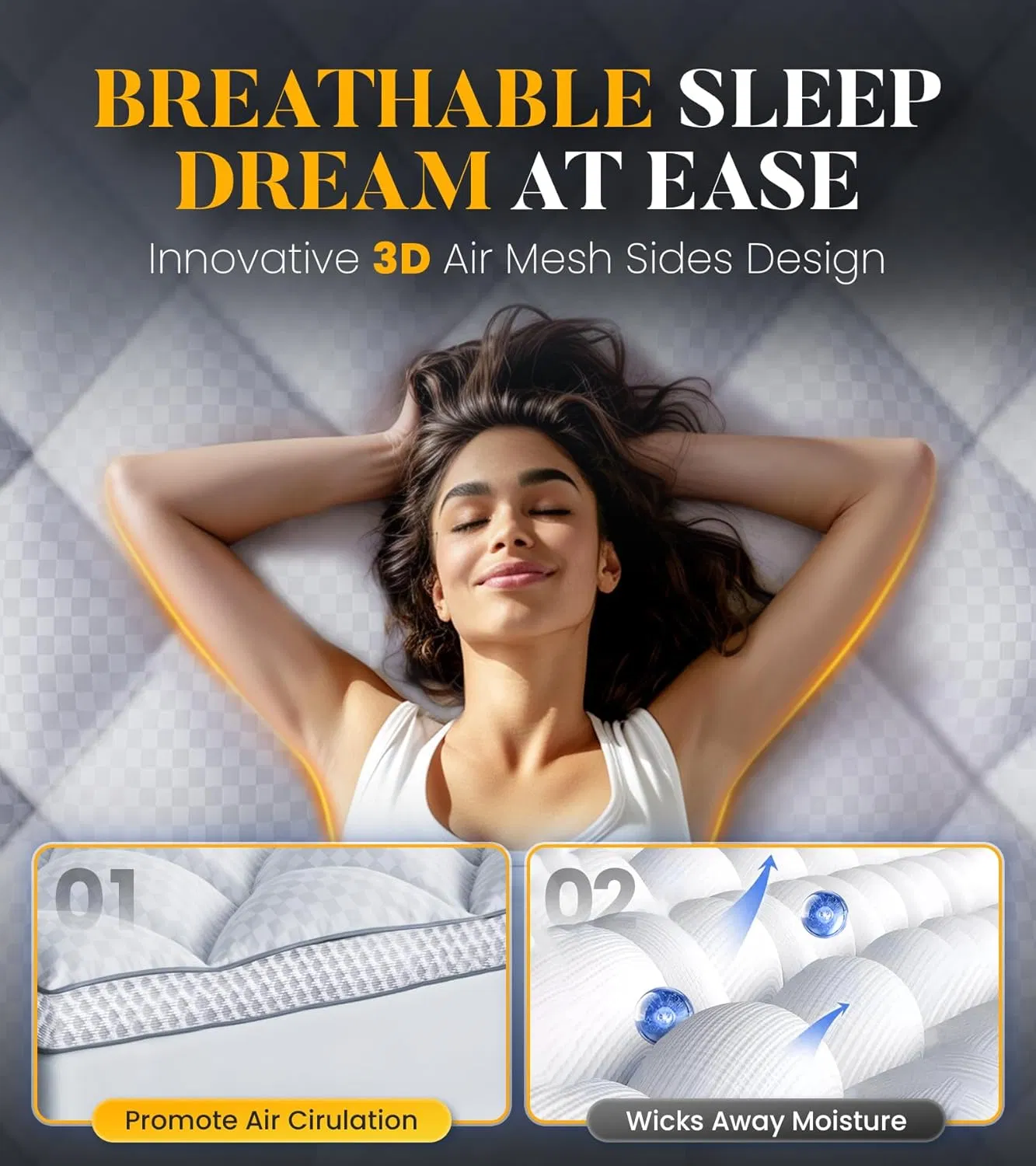 Pressure-Relieving Shredded Memory Foam Mattress Topper Noise-Free Distribute Weight Breathable 3D Baffle Box Stitching