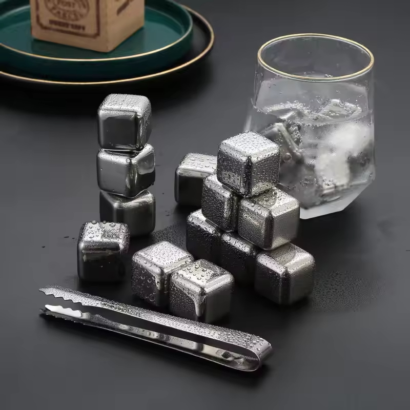 Popular Reusable Metal Ice Cubes Stainless Steel Whiskey Stones in Bulk Wholesale Whiskey Ice Cube Stones