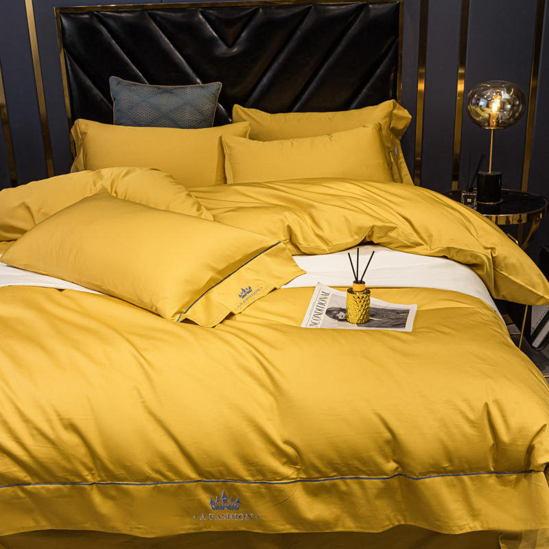 Satin Pillow Case Blue Cotton Bedding OEM Hotel Bed Cover