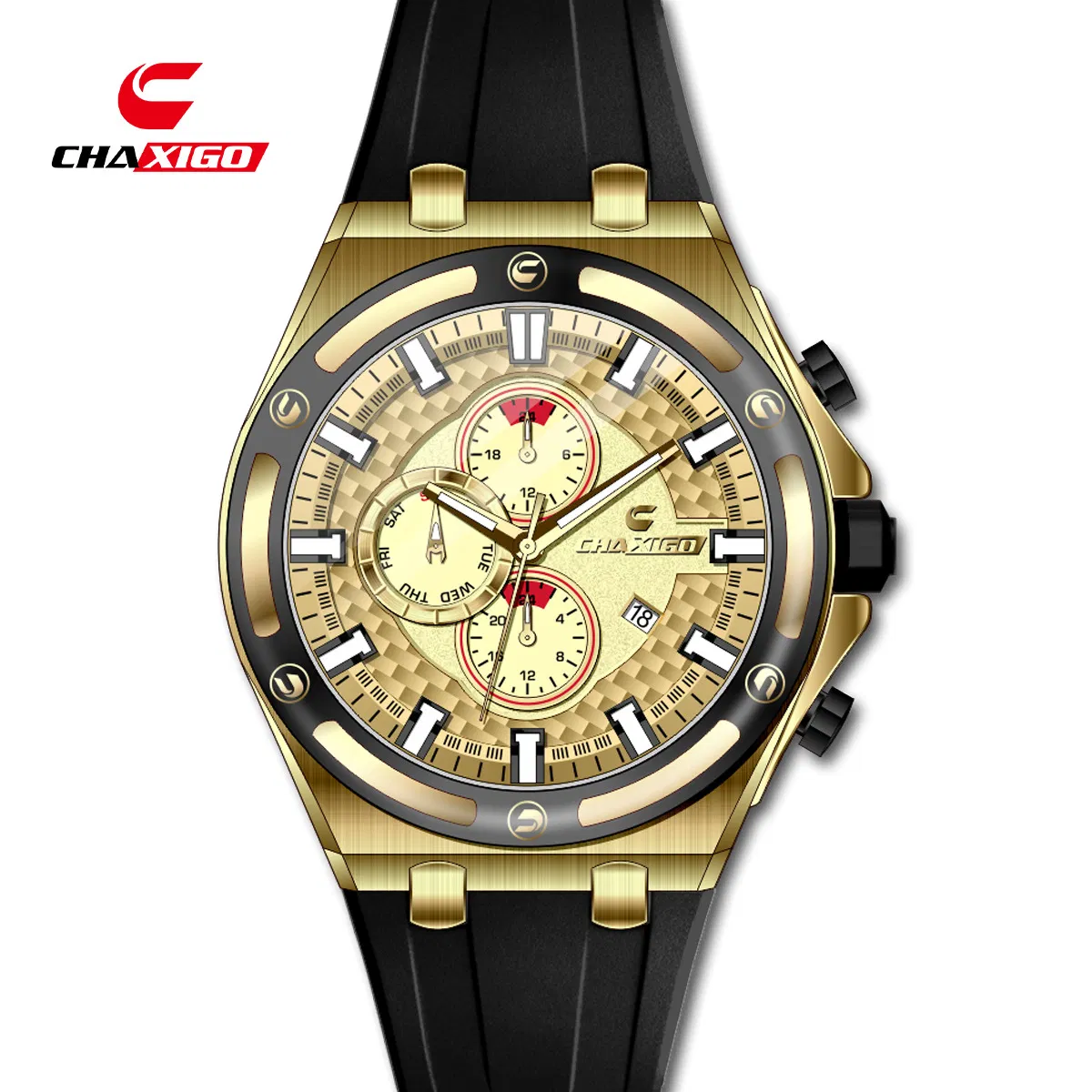 Chaxigo Men's Silicone Waterproof Luminous Calendar Multifunctional Quartz Watch