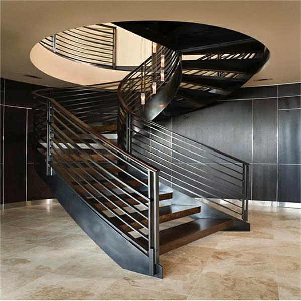 dB Popular Wood Step Curved Staircase with Steel Rod Railing