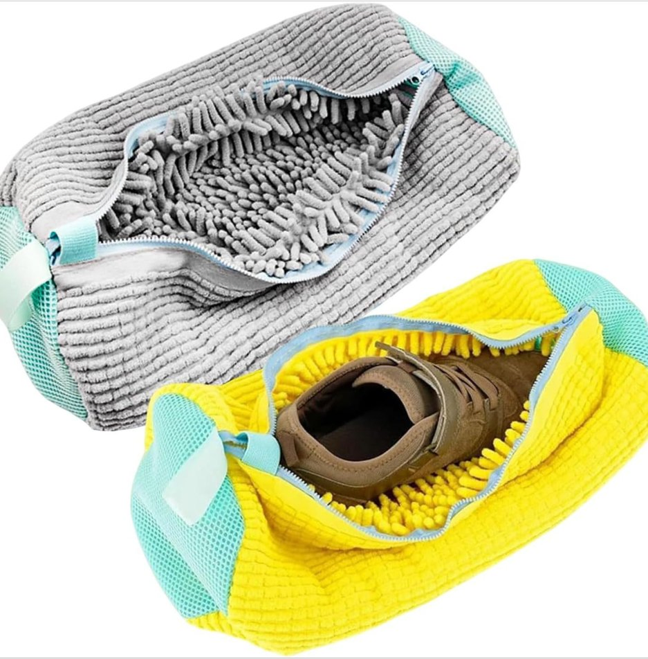 Eco-Friendly Reusable Shoe Washing Bag Chenille Lined Shoe Cleaning Bag for Travel and Storage