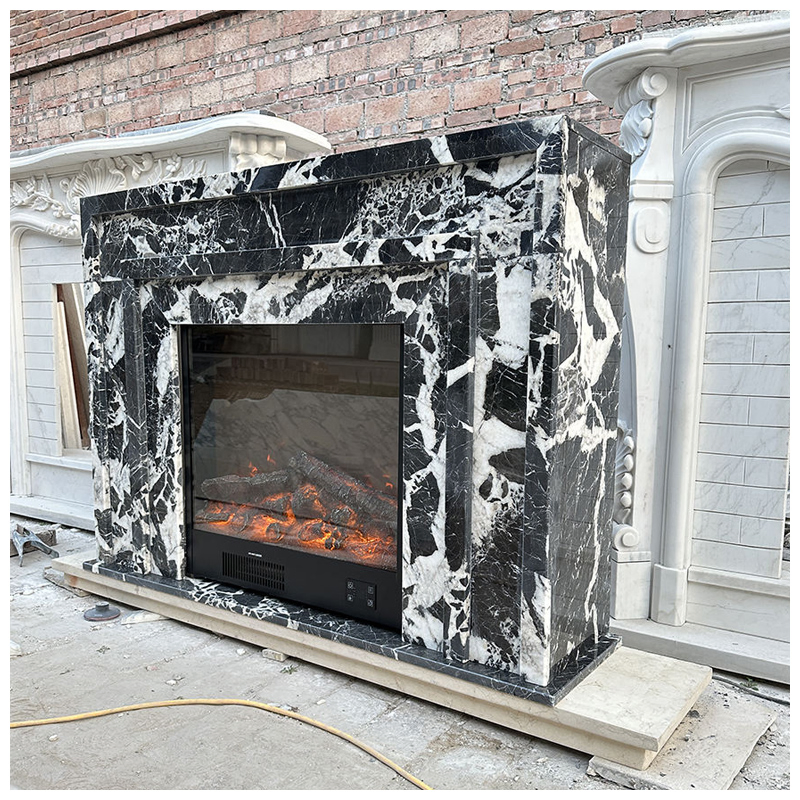 Noir Grand Antique Marble Fireplace for Villa and Mansion