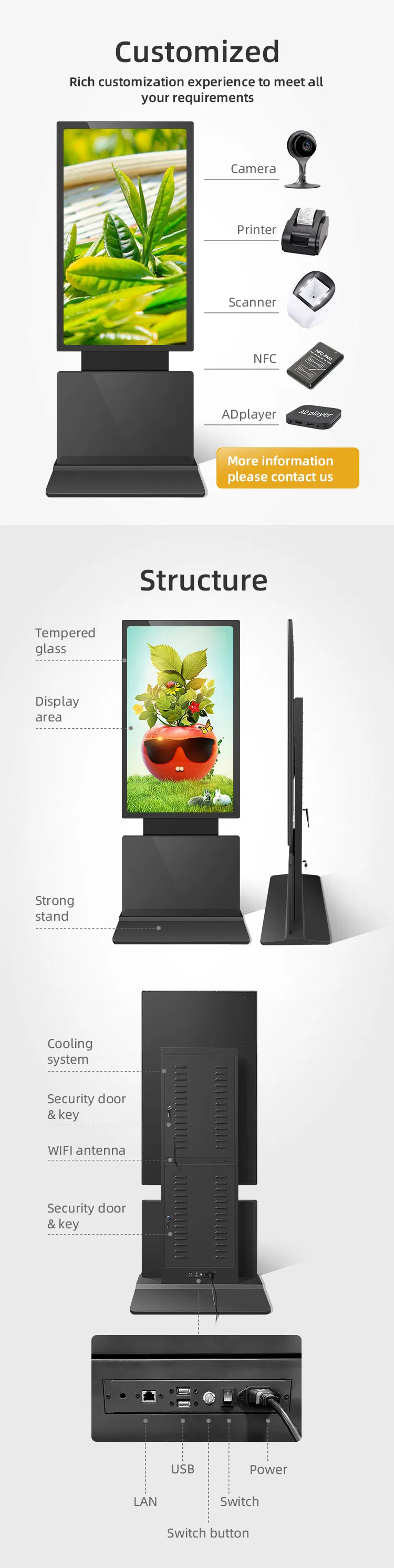 Интерактивный сенсорный киоск с вращающимся экраном 43-65 дюймов