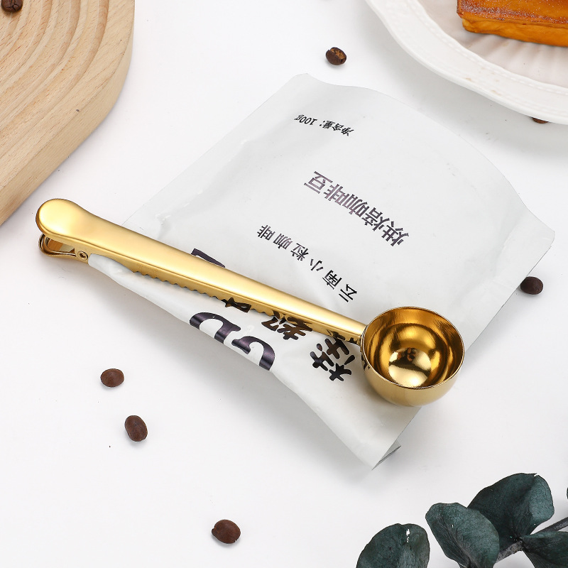 Long Handle Stainless Steel Coffee Measuring Spoon with Bag Clip for Coffee Beans