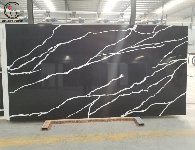 Wonderful Black Calacatta Marble Quartz Stone with Gold Veins for Worktop