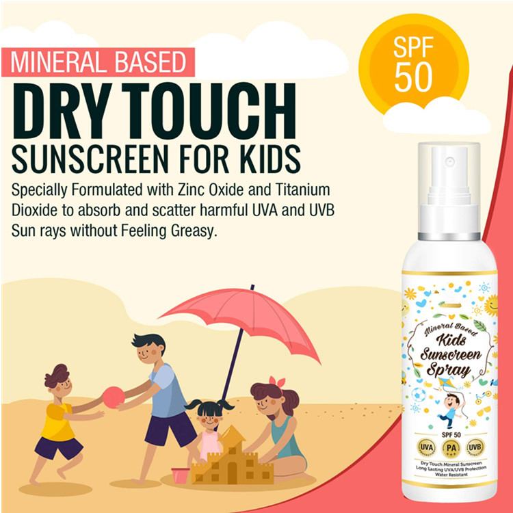 OEM Mineral Based Water Resistant Kids Sunscreen Spray SPF 50