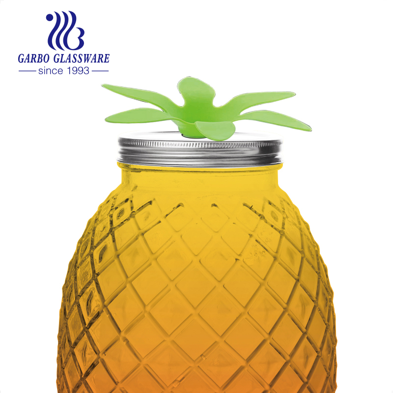 New Hot Selling Fashion Glass Beverage Dispenser with Tap Glassware Jar Juice Pineapple Shape