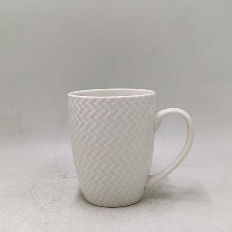 Pure White Ceramics Simple Relief Scul Pture Mug Coffee Milk Cup High-Capacity