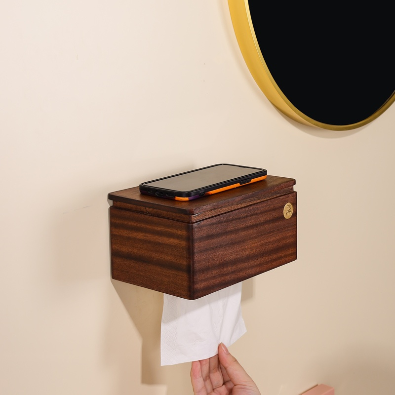 Wooden Box System for Kitchen Tissue and Toilet Paper Roll Dispenser