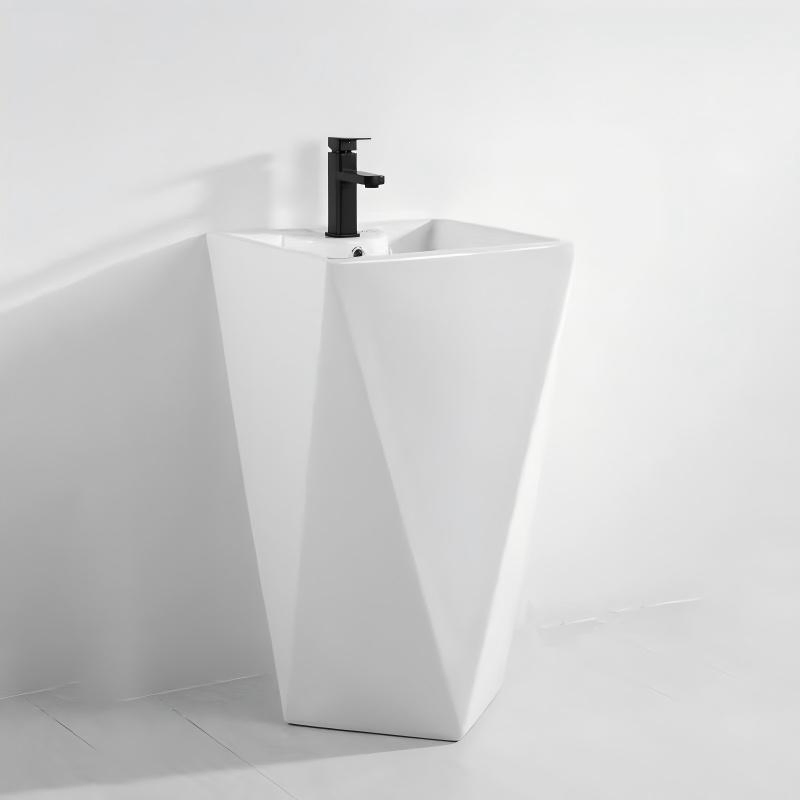 Bathroom Floor Standing Basin Wash Basin Lavabo One Piece Sink Big Size White Color Basin