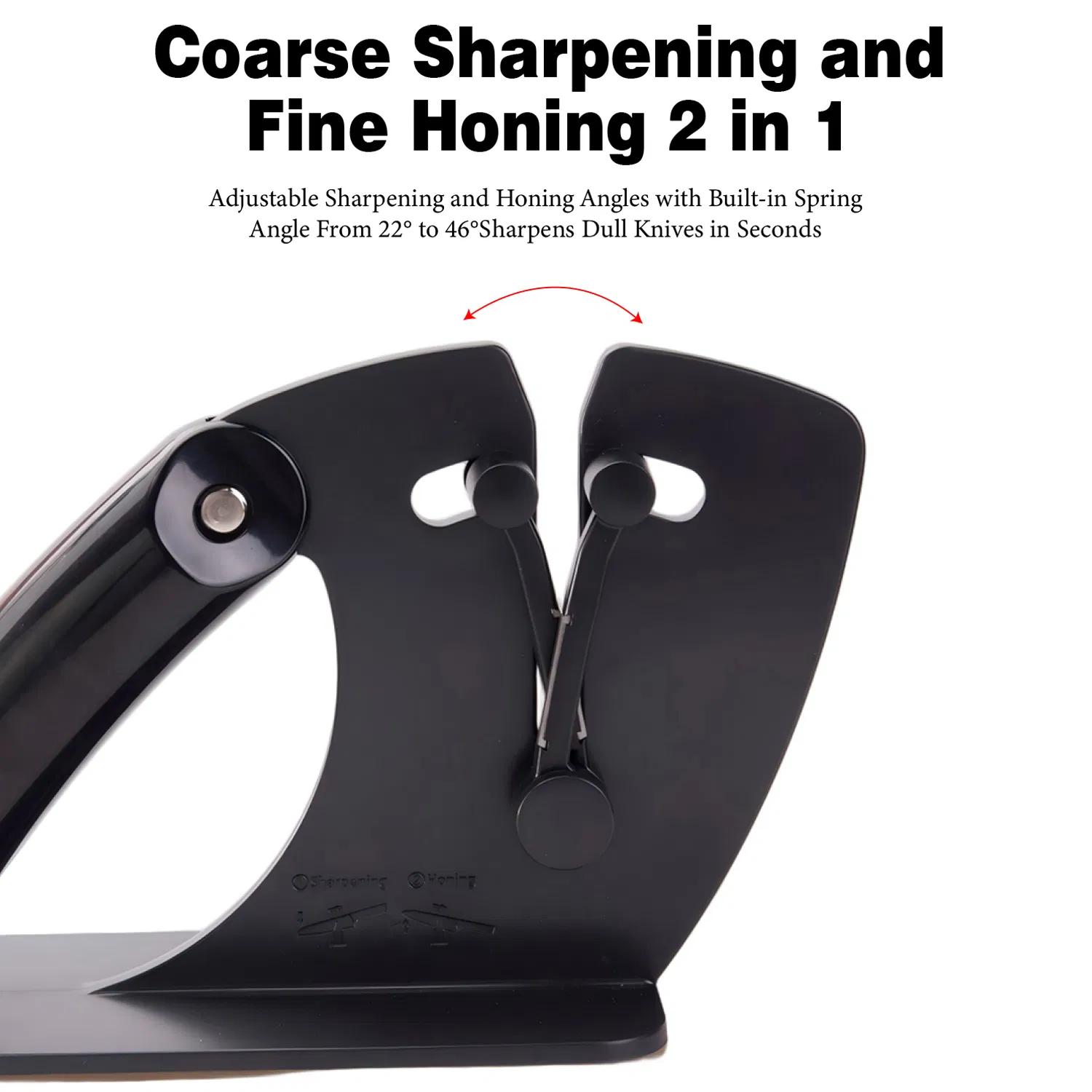 Adjustable Knife Sharpener 2-in-1 Sharpening & Honing 22-46° Dual Spring Arms Non-Slip