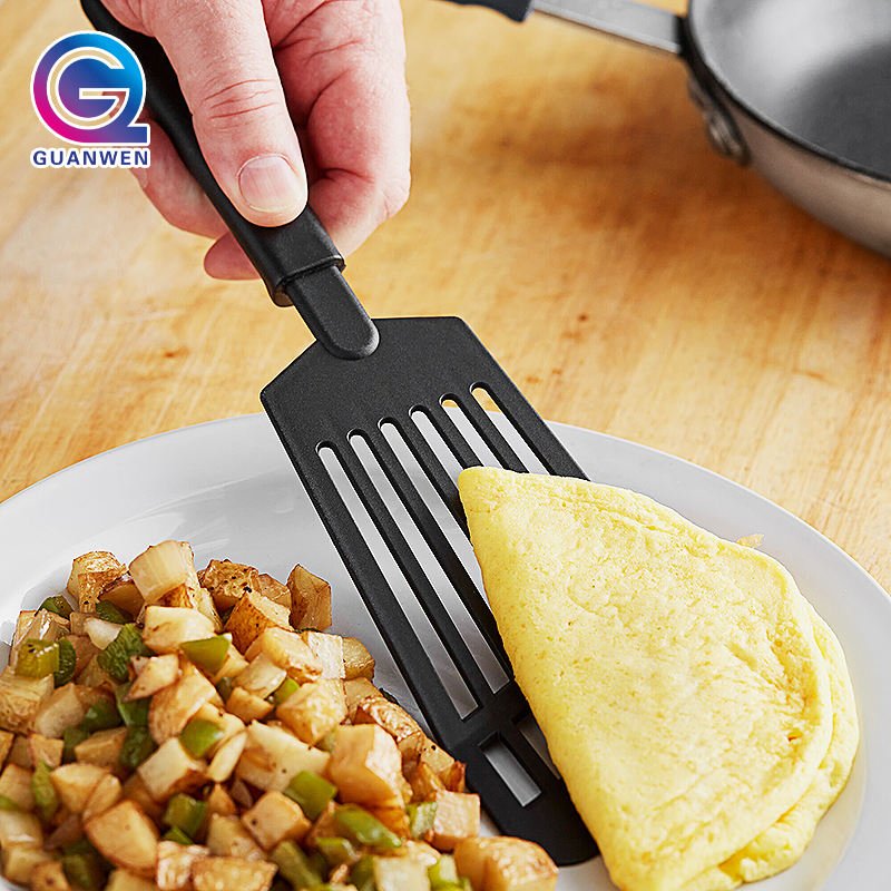 High Temperature Resistance Nylon Turner Spatula Black Kitchen Utensil Multi-Function Slotted Turner with Custom Logo