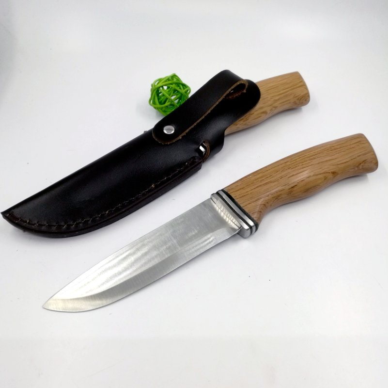 9.5 Inches Wood Fixed Blade Knife for Hunting Camping Outdoor Leather Sheath