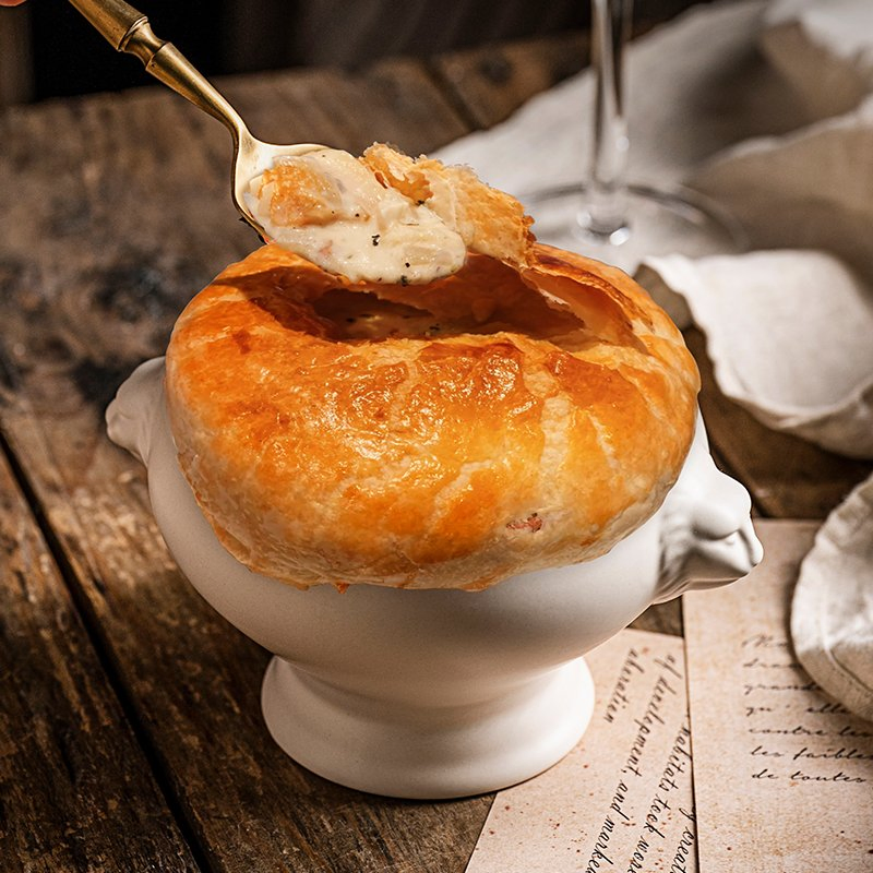 Footed Lion Head White Ceramic Soup Bowl for French Onion Soup Bowl