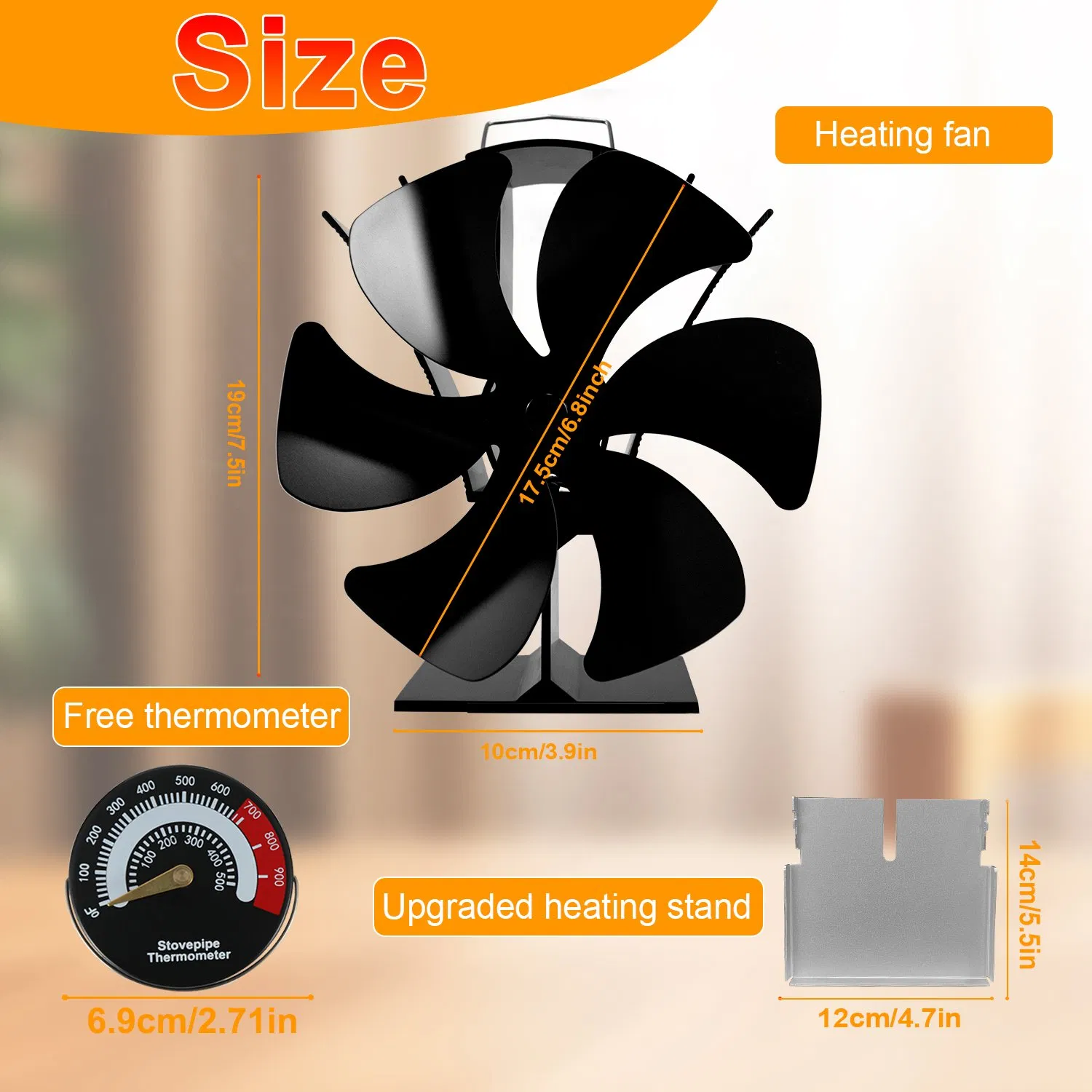 Classic 6 Blades Fireplace Fan Wood Stove Top Fan