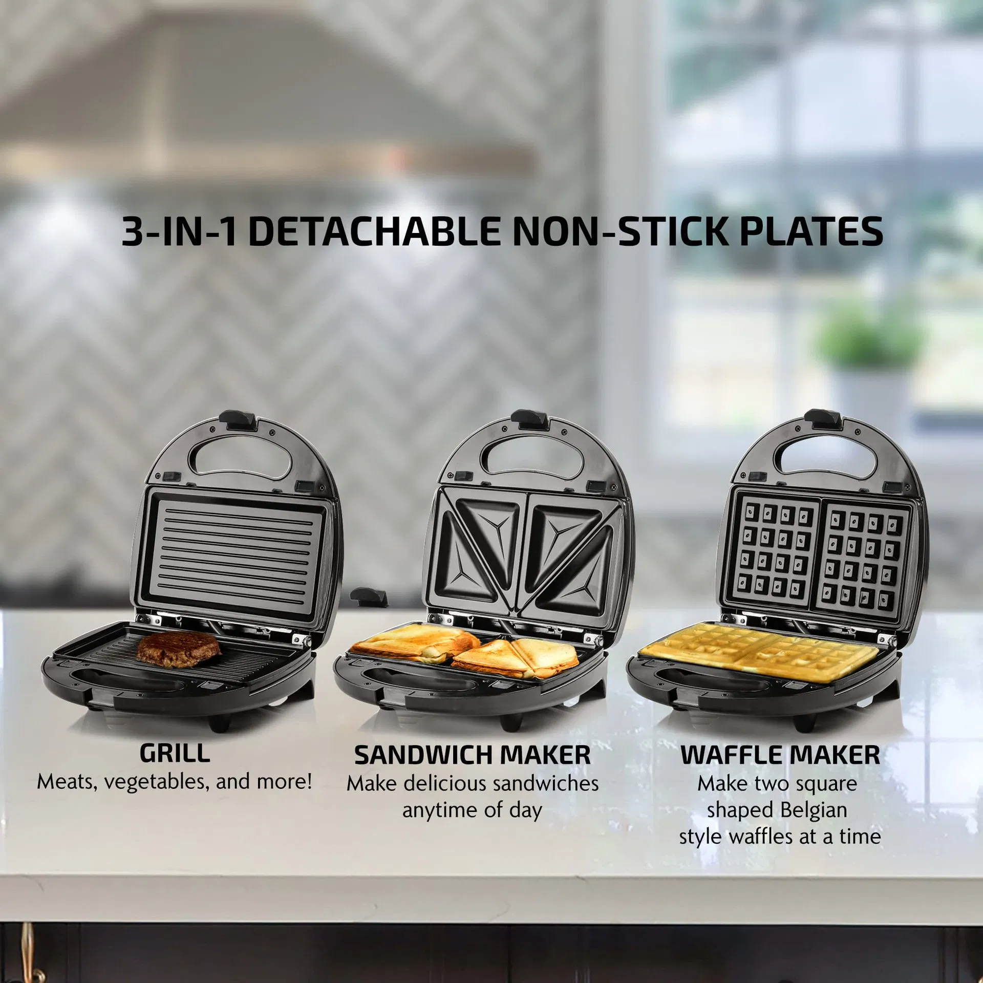 All in One No Sticking Removable Breakfast Maker Sandwich Maker Waffle Maker