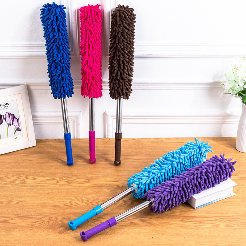 Creative Retractable Stainless Steel Chenille Duster for Household Retractable Rod Feather Duster