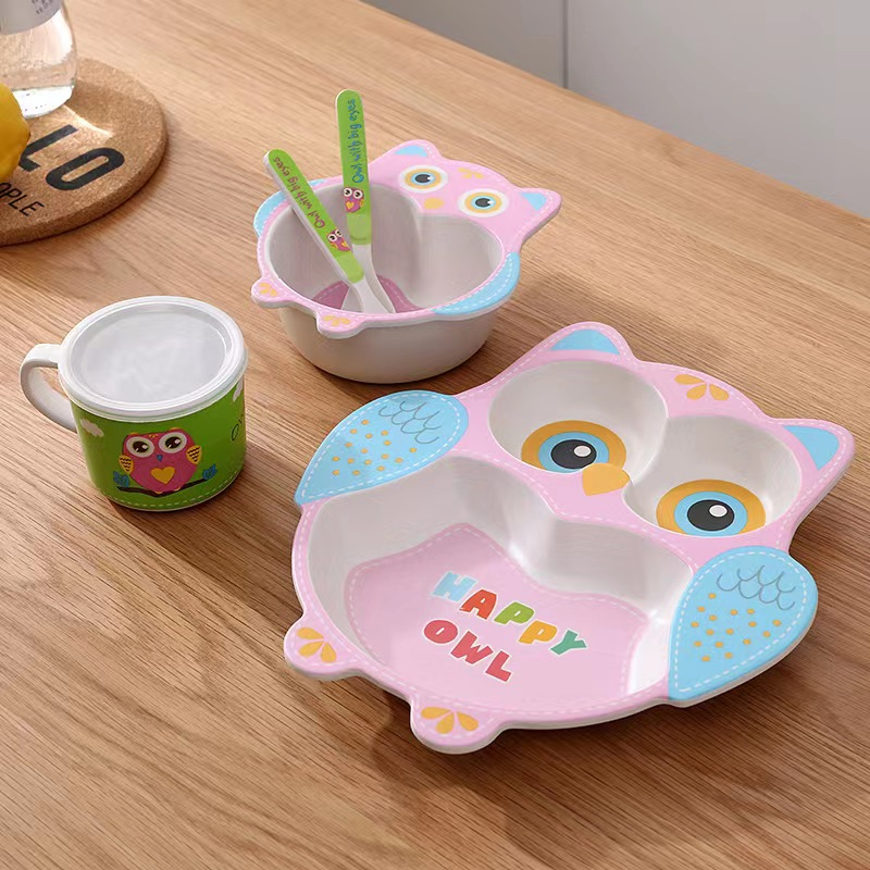 Aohea Children Eco Friendly Bamboo Fiber Kids Spork Cutlery Gift 5PCS Dinner Set