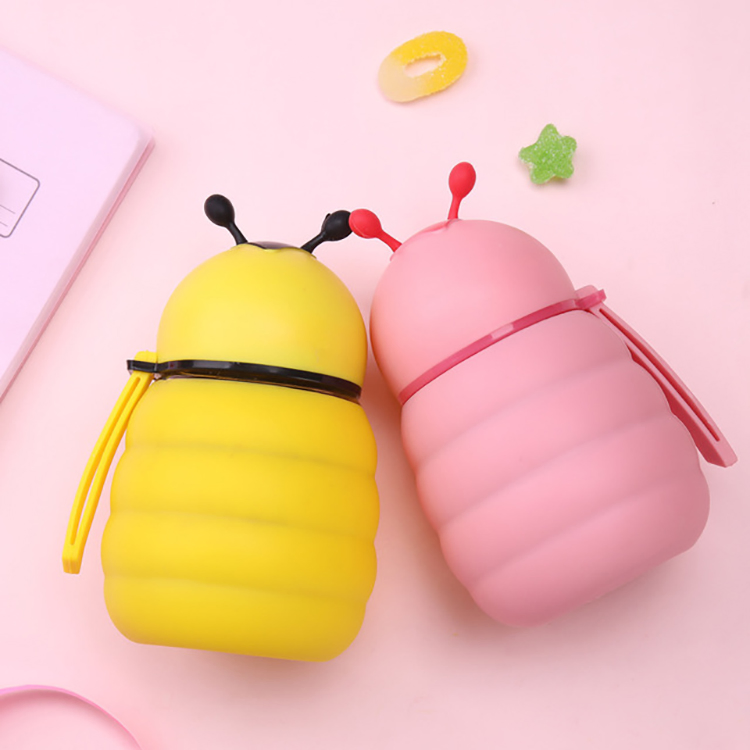 Silicone Sleeve Non-Slip Bee Glass Bottle, 320ml Caterpillar Shaped Glass Bottle