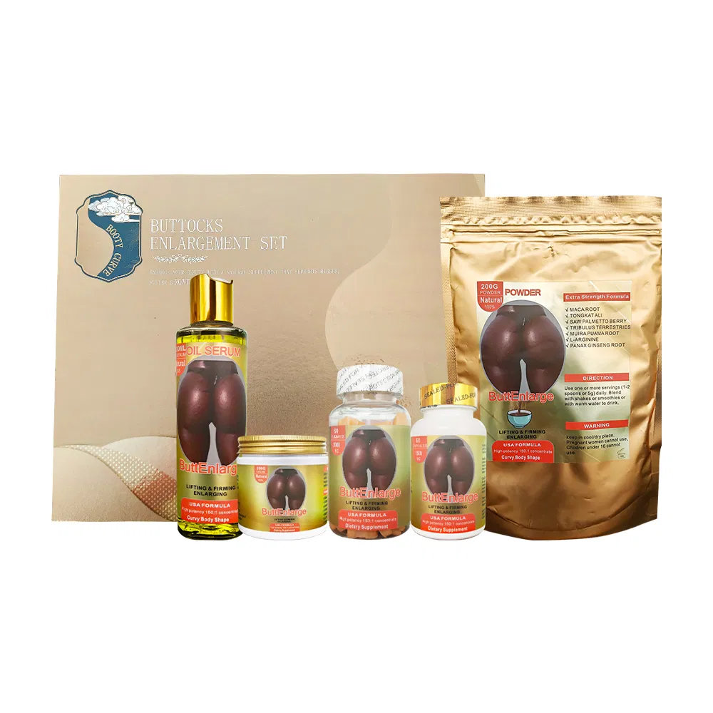 Customized Logo Butt and Hip Enlargement Set Comes with Gift Box Packaging Oil Cream Powder Capsule Gummy Butt up Enlargement Set