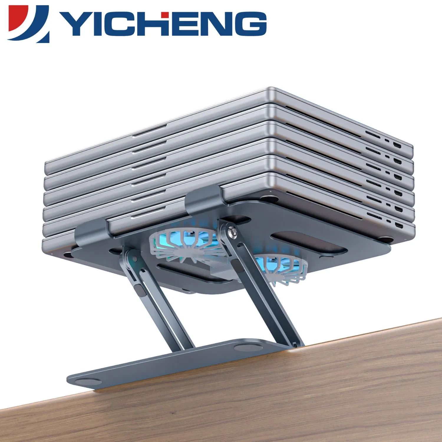 Foldable Laptop Tablet Stand Holder Carbon Steel with Fan Cooling, Space-Saving Design for Home Office Computer Stand