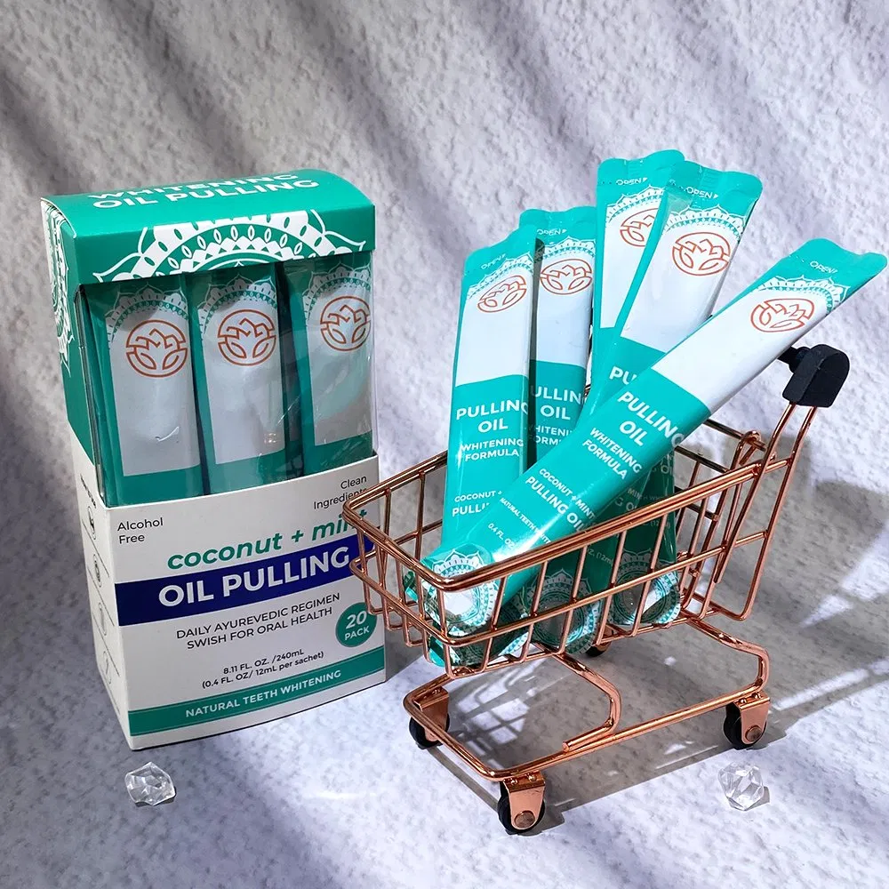 Custom Logo Mouthwash Oil Pulling Sachet 20 PCS Seed Oil Extract Mint Mouth Wash Travel Size