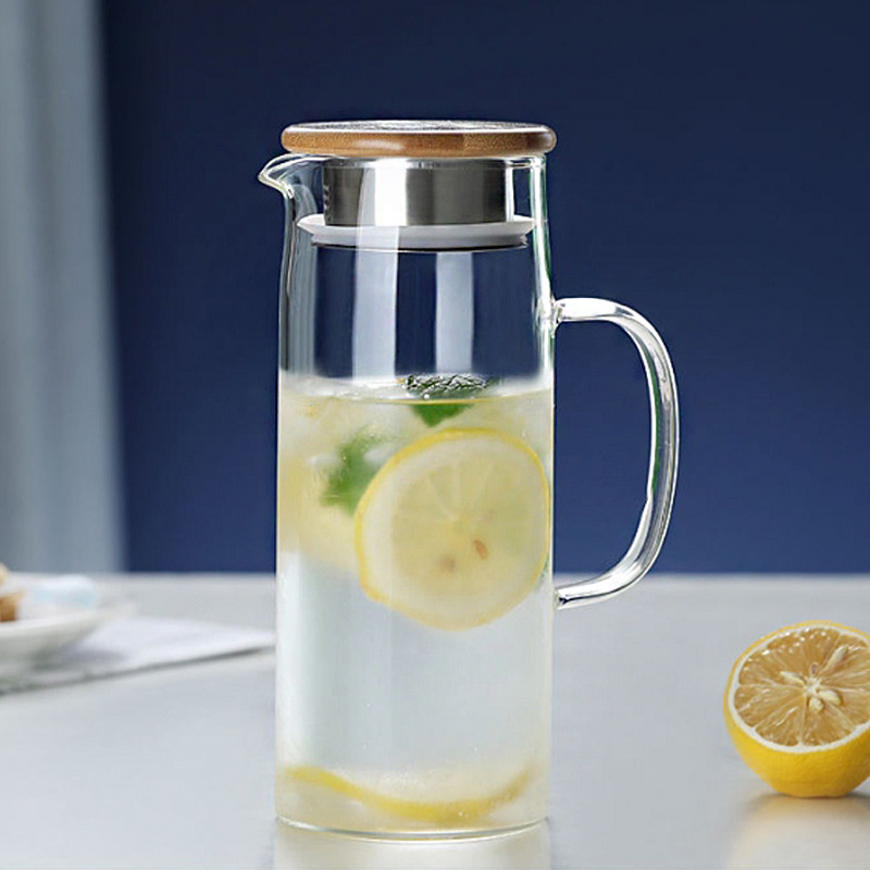 1500ml Heat Resistant Glass Water Filter Pitcher with Stainless Steel Bamboo Lid