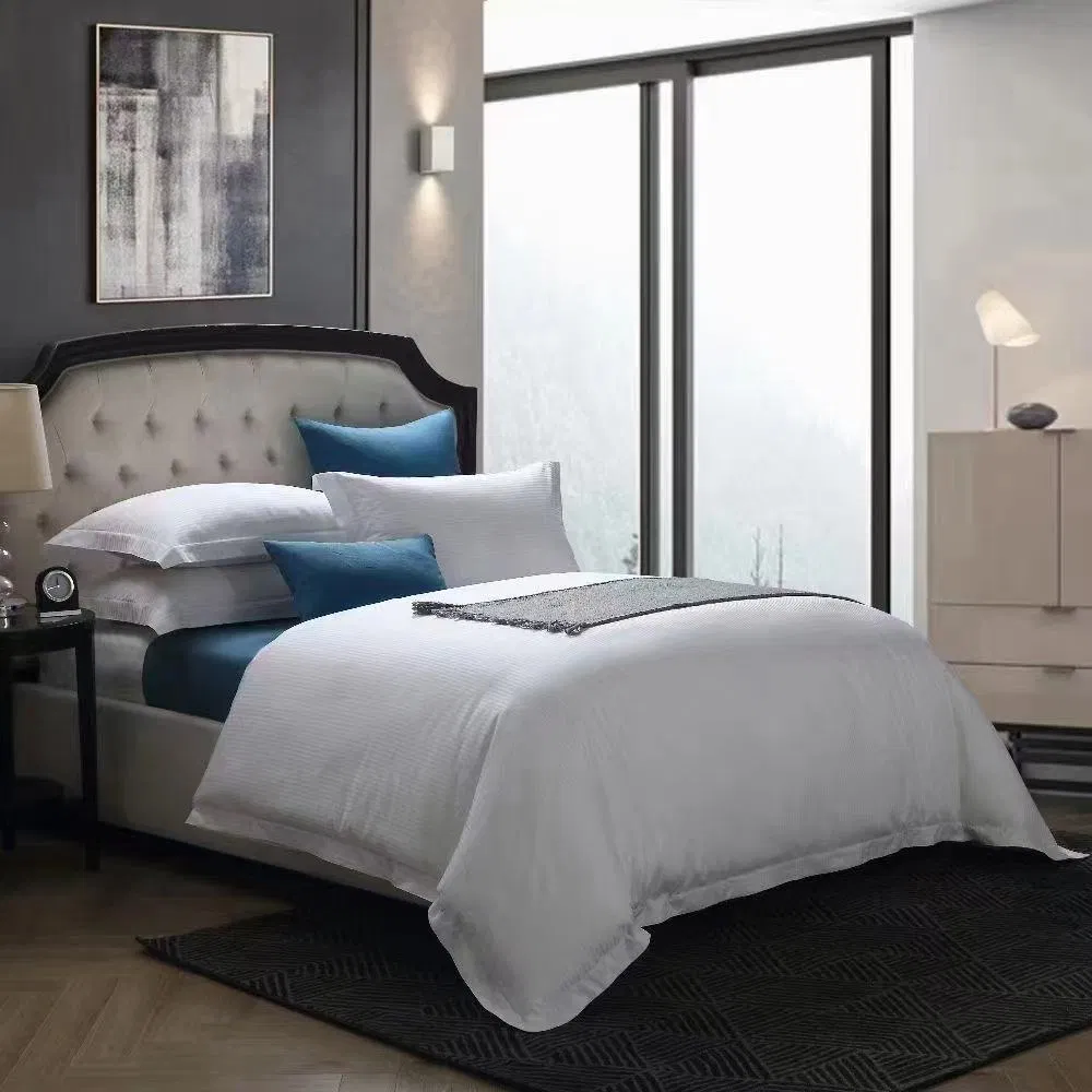 Wholesale Hotel Hospital Fitted Bed Sheet Set 3cm Stripe Polyester Cotton Bedding Set