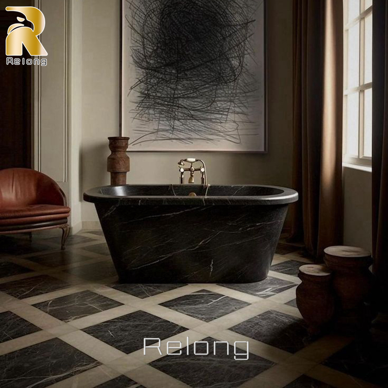 Мраморная ванна черная, на заказ