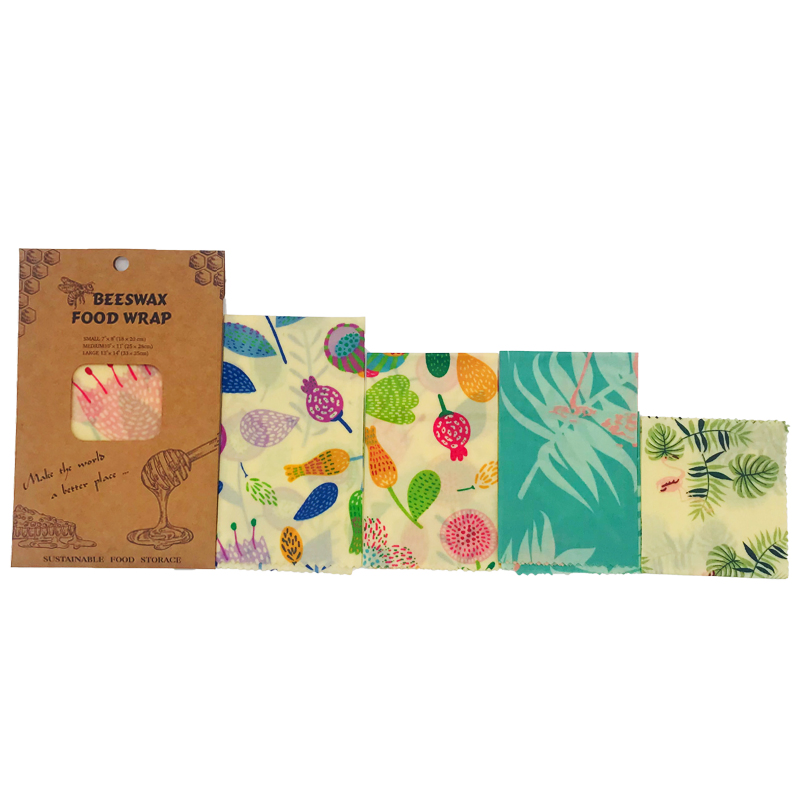 Custom Hot Sale Reusable Organic Beeswax Reusable Food Wrap Cloth Bees Wax Wrap Roll Sheet 3 Pack