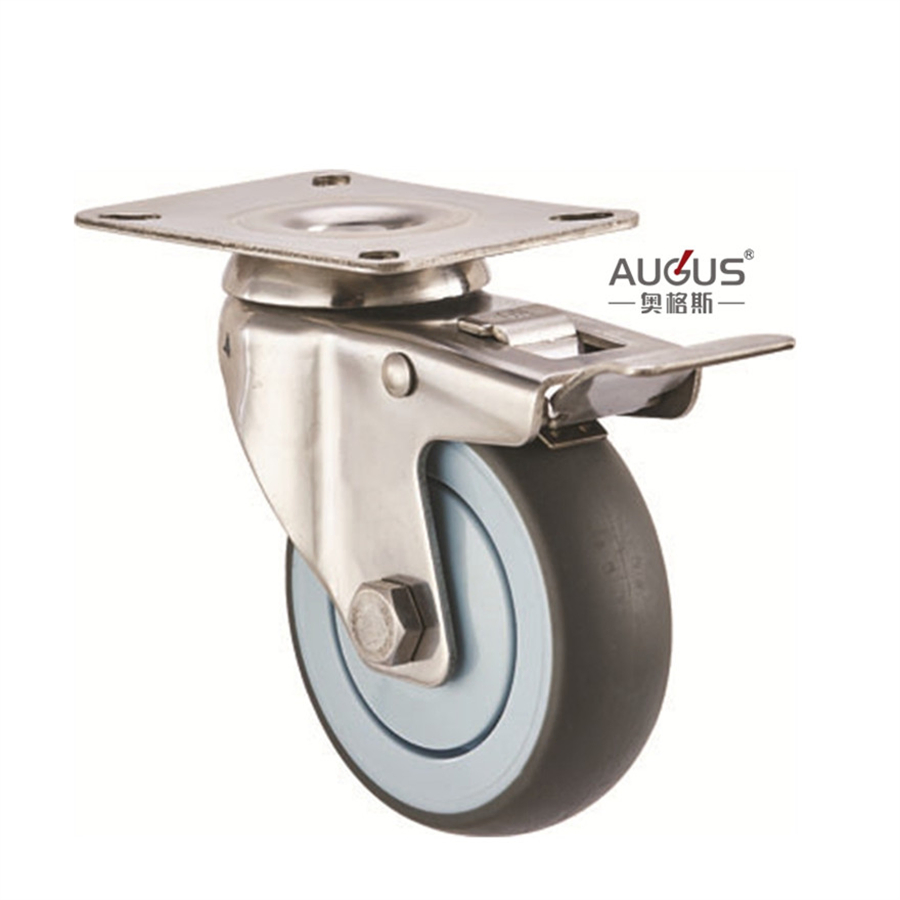 Wholesale 304 Stainless Steel Caster Wheel Swivel Gray TPR Caster with Stainless Steel Fork