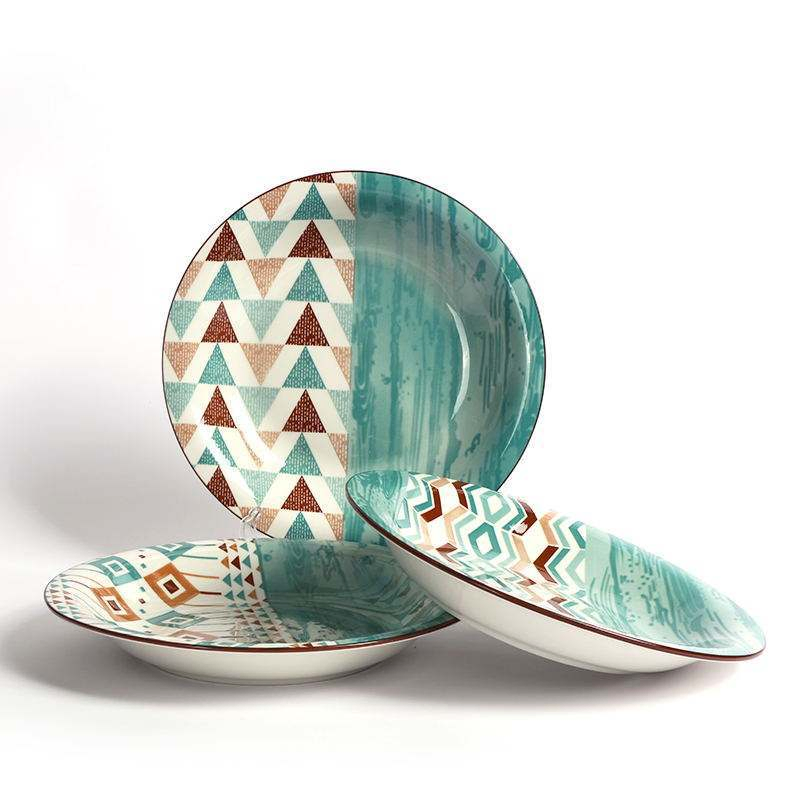 9.25"Soup Plate Under Glaze Pad Prting Ceramics Tableware Porcelainware
