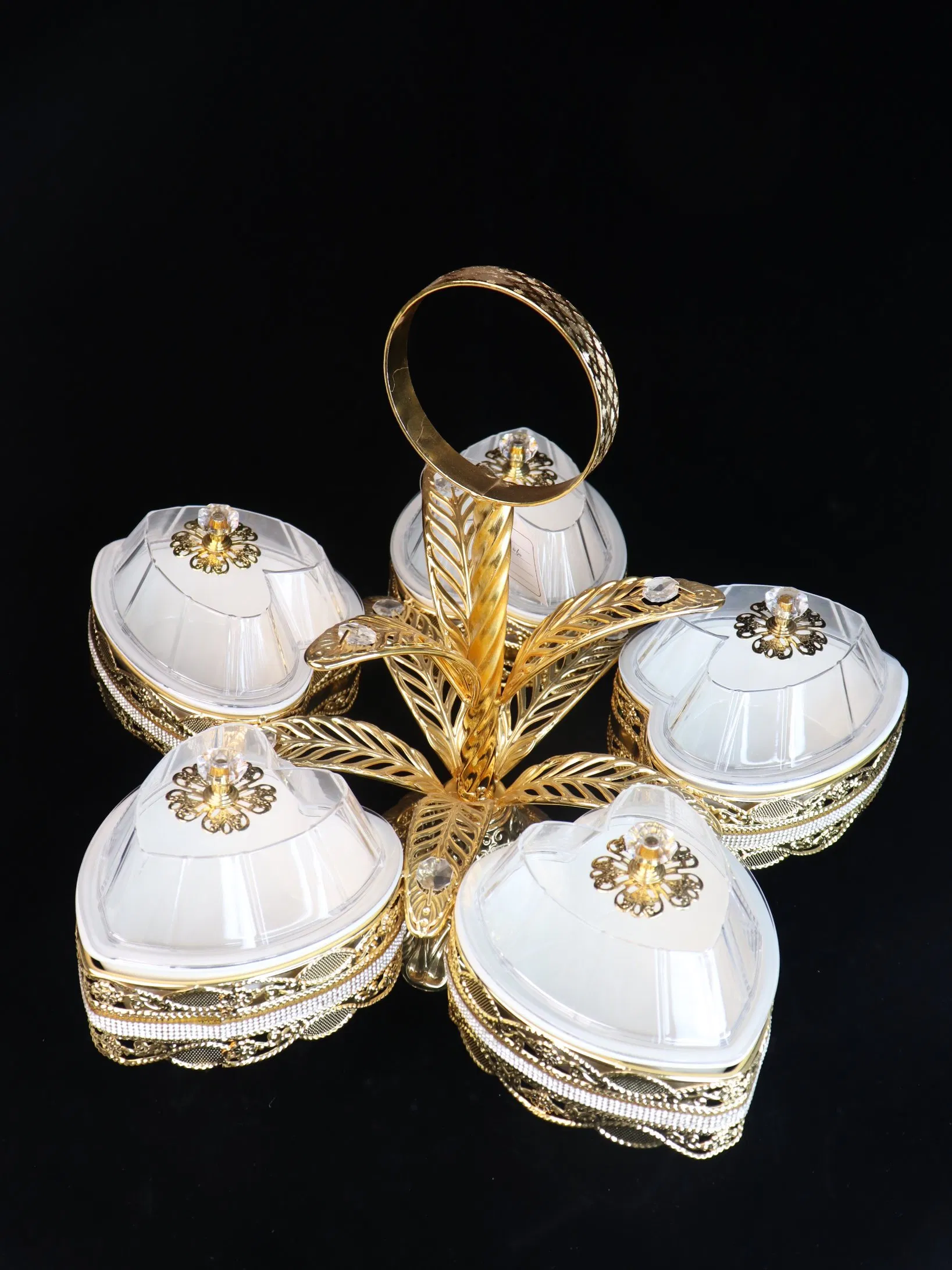 Elegant Fruit Tray with Gilded Ironwork and 5 Plastic Bowls