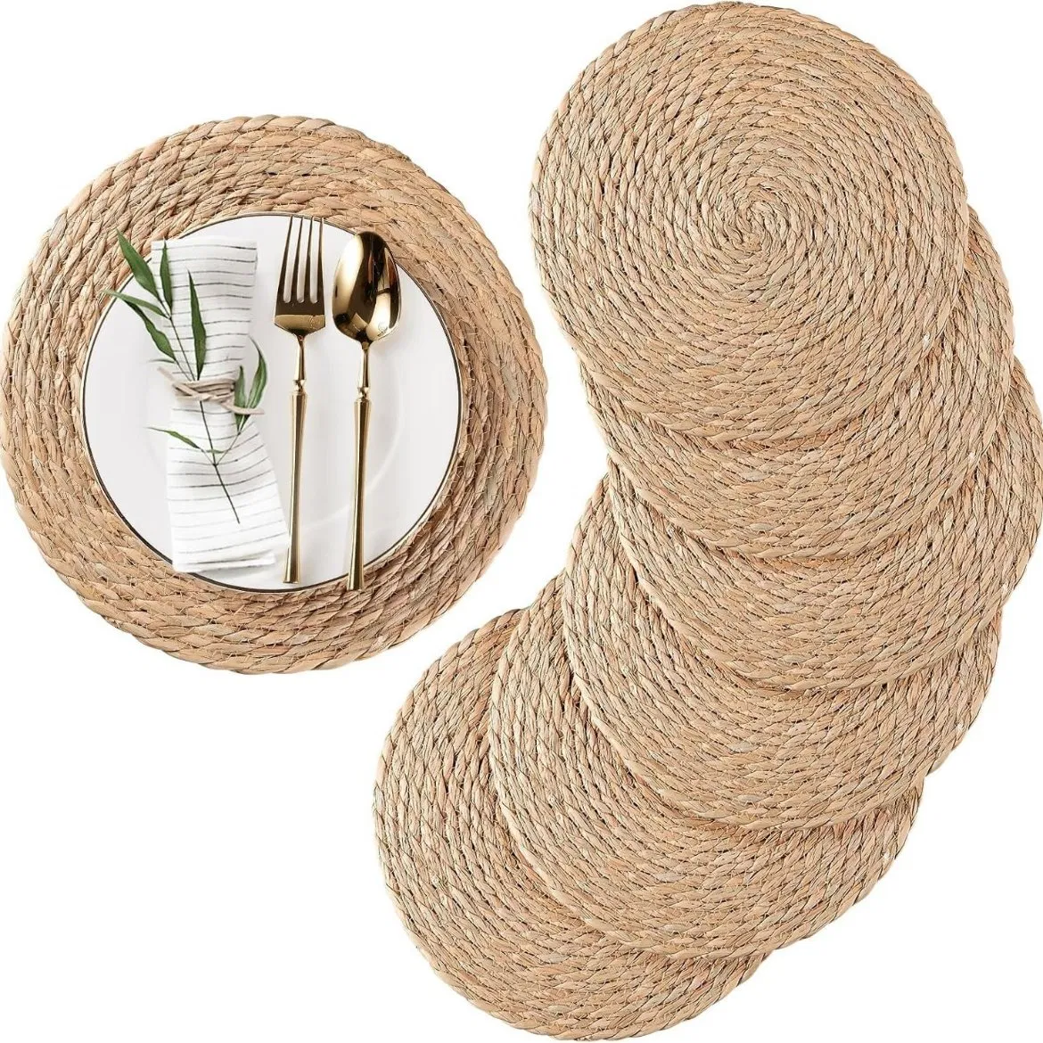 Eco-Friendly Heatproof Natural Rattan Plate Dish Table Mats for Dinner