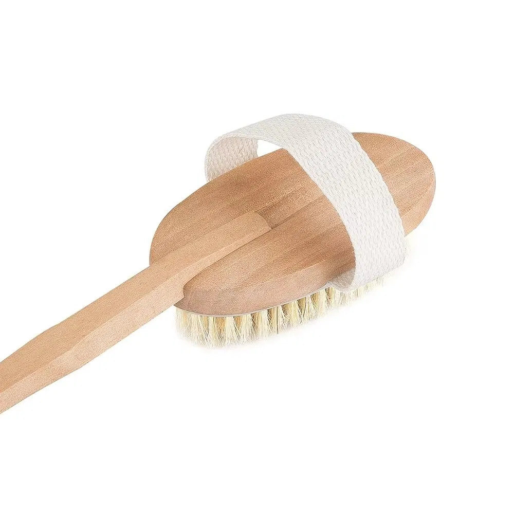 High-Quality Wooden Long-Handled Dry Body Scrub Massage Bath Brush