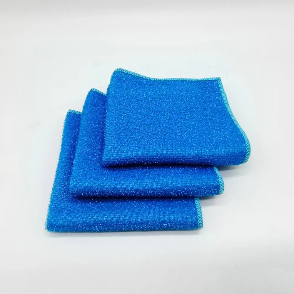 Wholesale Microfiber Dish Towel, Dish Cloth for Dish Washing and Cleaning, 30*30cm, Different Sides in One Towel, One Side with Scrubber