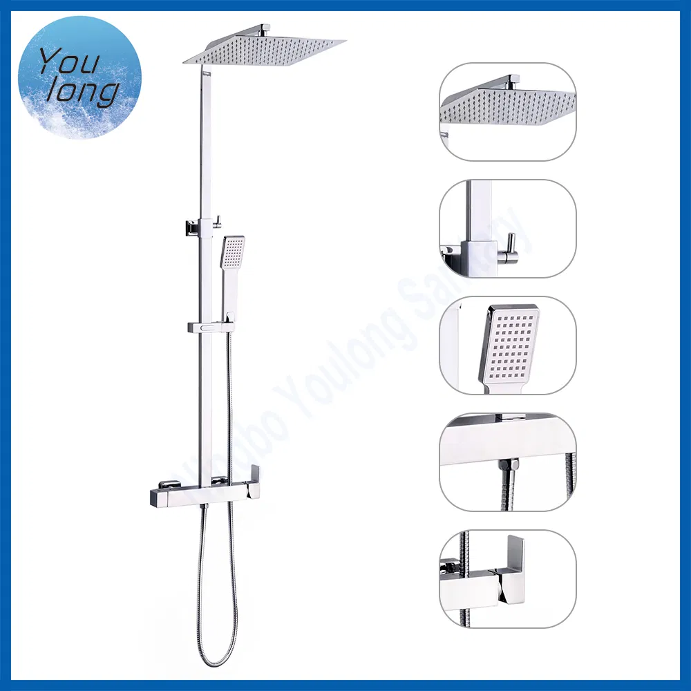 Bath Shower Faucet Set Washroom Brass Rainfall Square Shower Column