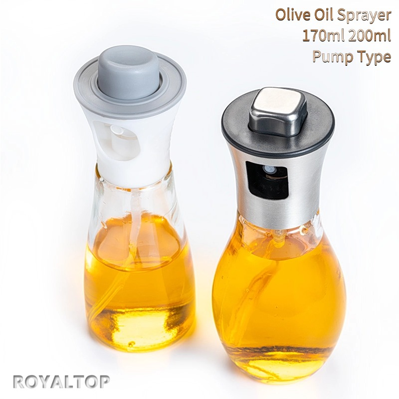 Kitchen Food Grade Lead-Free Glass Oil Sprayer Dispenser Bottle 200ml Mini Olive Oil Spray with Stainless Steel Pump